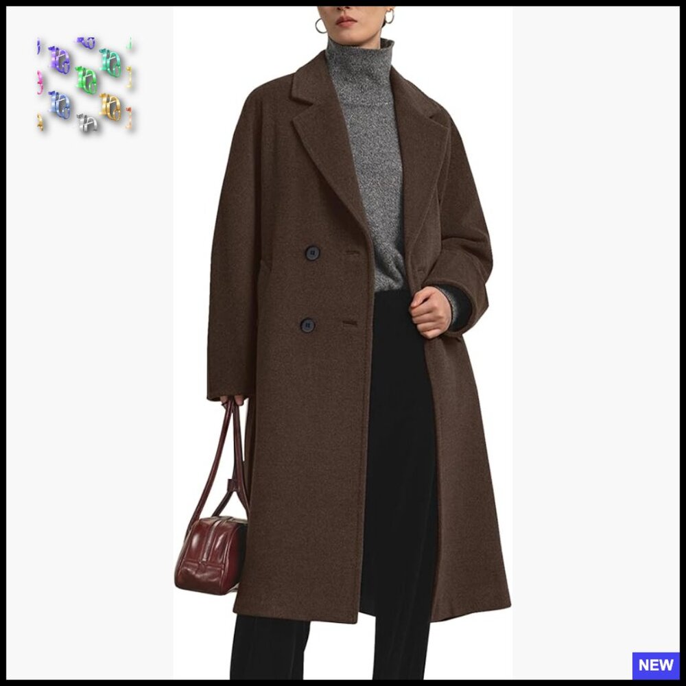 Long Pea Coat Double Breasted Notch Lapel Trench Overcoat Chic Classic Elegant
